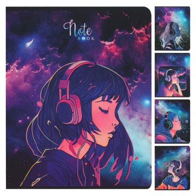 Тетрадь, А5, 48 листов, клетка, поля, ассорти 5 видов "Слушаю космос"