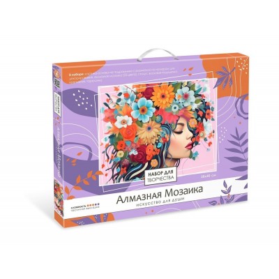 Алмазная мозаика на подрамнике. Девушка в цветах