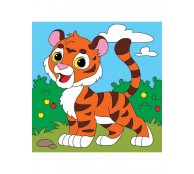 Холст с красками 15х15 см. Отважный тигрёнок