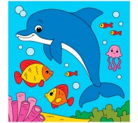 Холст с красками 15х15 см по номерам. ПОДВОДНЫЙ МИР