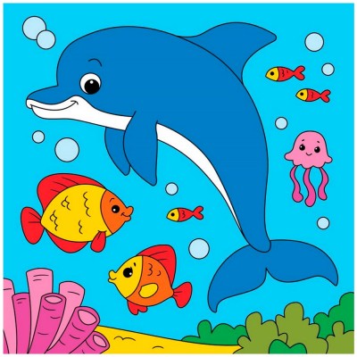 Холст с красками 15х15 см по номерам. ПОДВОДНЫЙ МИР