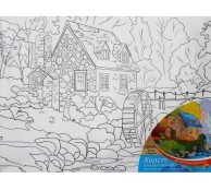 Холст для рисования, 30х40 см, ДОМИК В ДЕРЕВНЕ, с красками