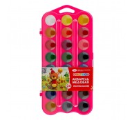 Набор акварели "Цветик" 24 цвета, розовая пластиковая упаковка с петлей